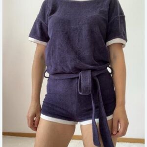 Zara NWT Navy Blue Terry Cloth Romper